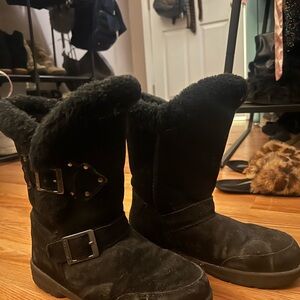 Studed BearPaw Black Boots with Buckles